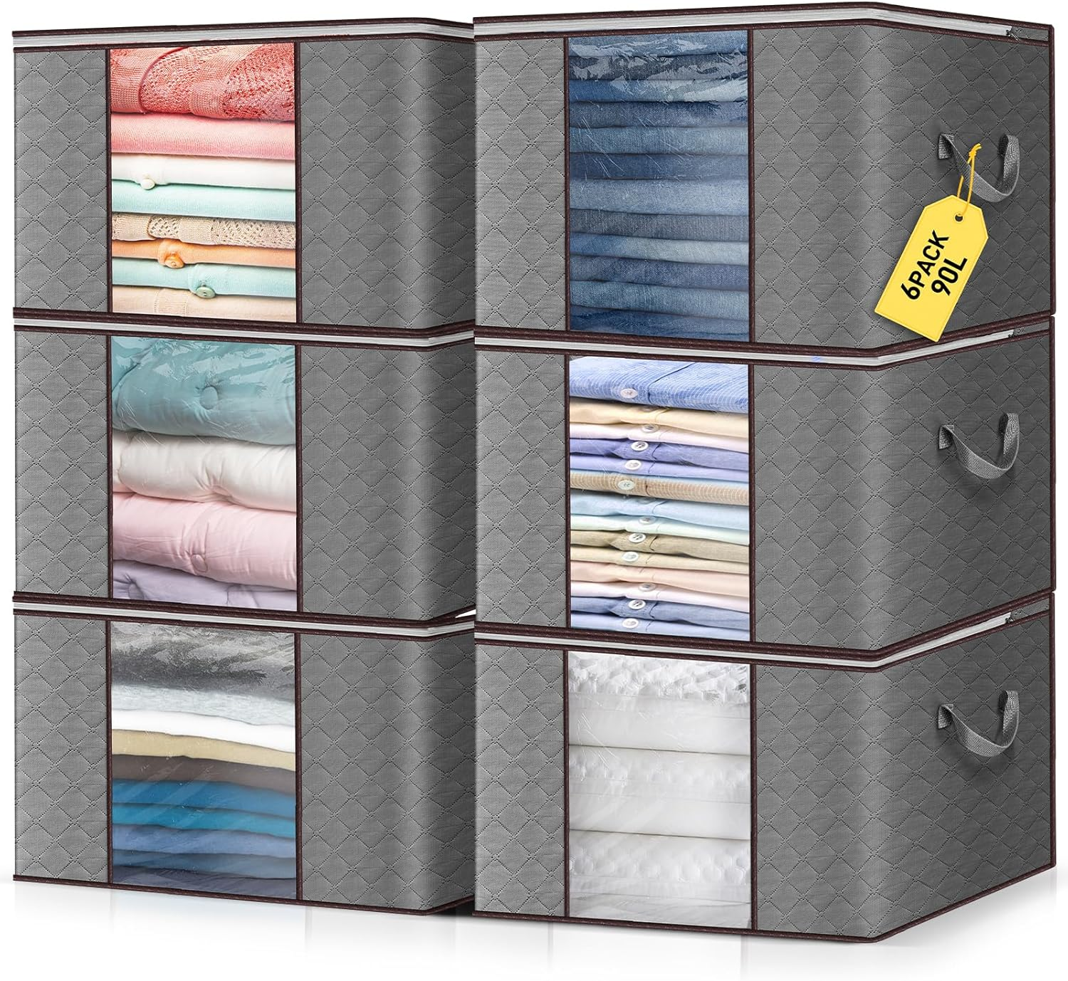 90L Storage Bags 6 Pack with Clear Window - Large Moving Boxes & Storage Organis