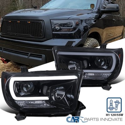 Black/Smoke Fits 2007-2013 Toyota Tundra Sequoia Projector Headlights LED Tube