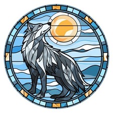 Autoaufkleber Glasmalerei Heulender Wolf Sticker mystisches Tiermotiv 9X9 cm
