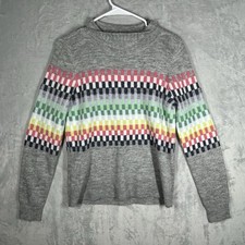 LOFT Soft Gray Fair Isle Geometric Stripe Knit Sweater Women  s XS Mock Neck