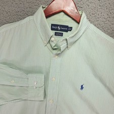 VTG Polo Ralph Lauren Yarmouth Dress Shirt Mens 16.5 Green Stripe Cotton Oxford