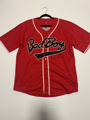 #ad Bad Boy Red Baseball Jersey Button‑Up White Trim Men’s Medium $30.54