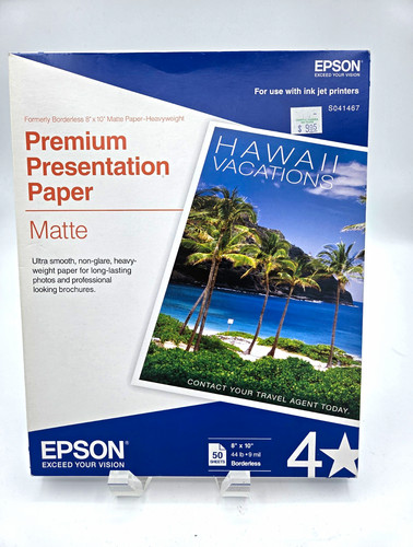Epson Premium Presentation Paper Matte – NEW Factory Sealed – 8" x 10" 50 Sheet