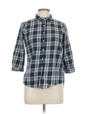 Bare Denim Women Blue 3/4 Sleeve Button-Down Shirt L