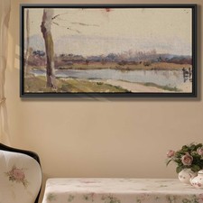 Rustic Landscape Oil Painting Canvas Print Vintage Nature Decor Framed Art