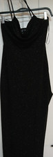 Windsor Black Glitter Long Slip Dress Cowl Neck Strappy Sleeve Size M Prom