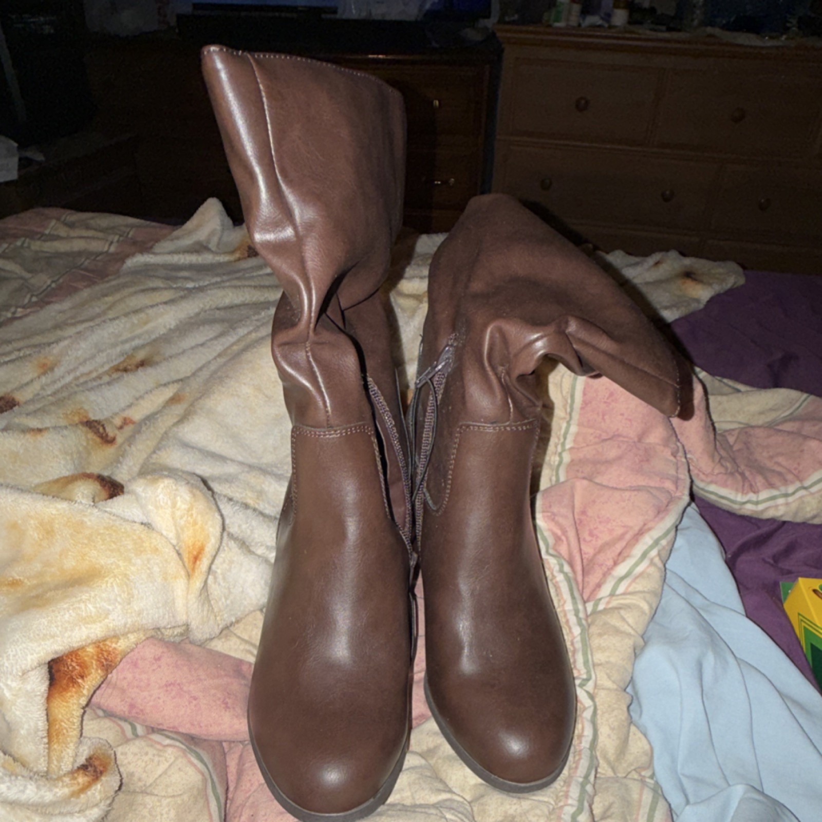 Style&co. Women's Brown Mid-Calf Block Heel Slip On Faux Leather Bootie Size 7.5