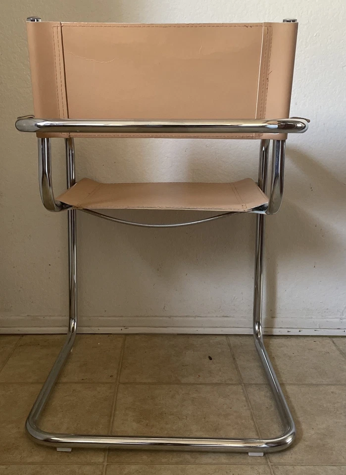 Vintage 1980’s Mart Stam Iconic S34 Cantilever Dining Chair Camel Leather Italy - Image 4 of 4