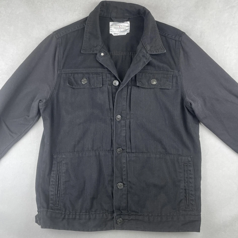Your Neighbors Chaqueta Hombres L Negro Denim Camionero Sudadera Mangas Híbrido Trabajador Foto 3 de 4