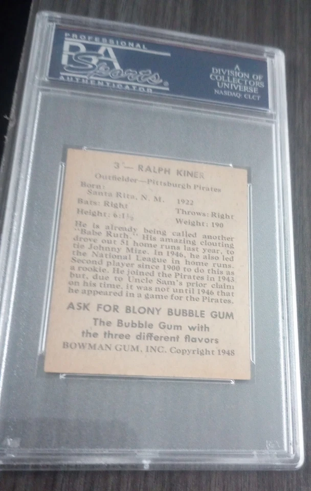 1948 年 Bowman 棒球 Ralph Kiner #3 PSA 等级 '6 EX-MT' - PSA 认证 # 24182057 — 第 2/2 张图片