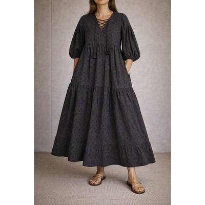 brooks brothers maxi dress Brooks Brothers Black Eyelet Lace-Up Tiered Maxi Dress Women's 4