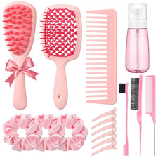 16 Pcs Pink Hair Brush Set for Women Girls - Scalp Scrubber with Handle, Detangl