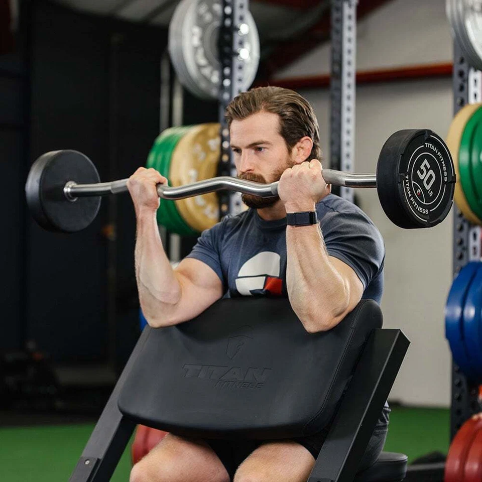 Barra fija Titan Fitness 50 lb goma EZ Curl, barra de pesas precargada Foto 4 de 4