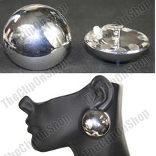 CLIP ON ROUND BAUBLE EARRINGS shiny SILVER/GOLD TONE mirror LARGE metal clips
