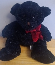 Vintage Russ Berrie Plush Bear 9" Inkspot Black w Red Velvet Like Bow Sparkly