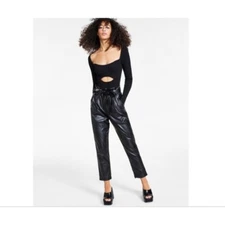 Leyden Womens Ribbed Cutout Pullover Casual Bodysuit Black Size S NWT