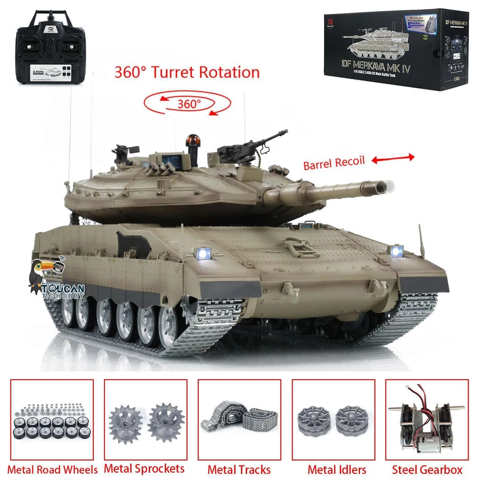 Henglong 1:16 7.0 Merkava MK IV 3958-1 RI BB RC Tank RTR Metal Tracks Wheels - Image 4 of 4