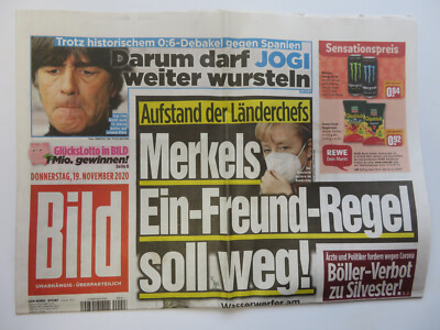 Bild Zeitung 19.11.2020, auf A4 gefaltet, Yasmina Filali, Uwe Seeler