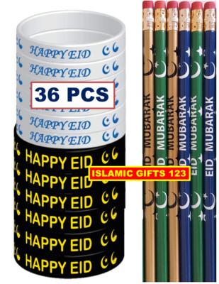 Eid Pencil+Eid Wristbands(36 Pcs) Eid Family Pack Islamic Gift Ramadan Eid Decor
