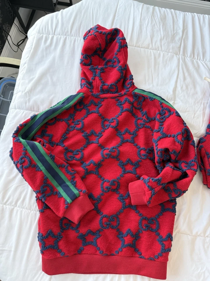 Gucci Kids Red Knit Joggers, Red With blue GG Size 12 - Image 2 of 4