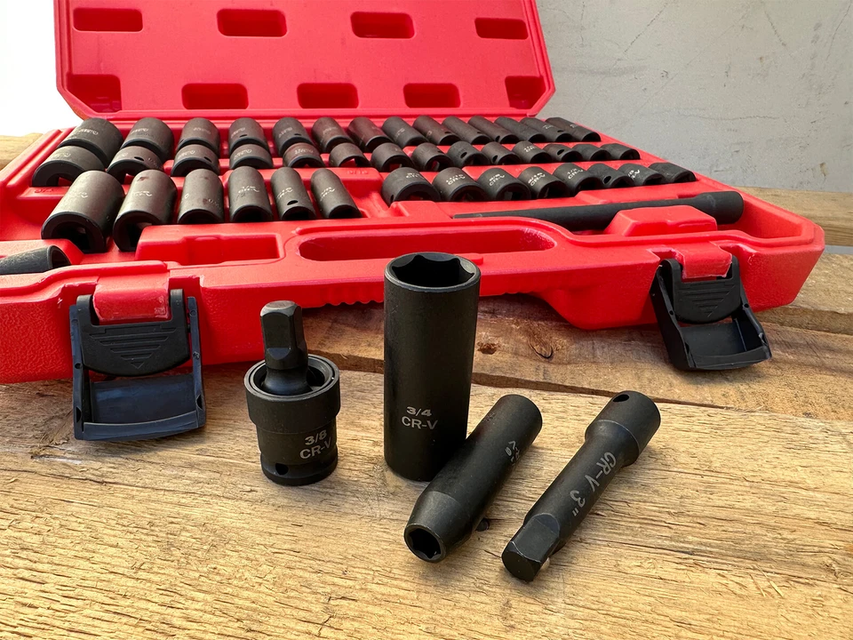 48pcs Deep Shallow Impact Sockets Set SAE & Metric (5/16"- 3/4", 8-22mm)6 Point - Image 2 of 4