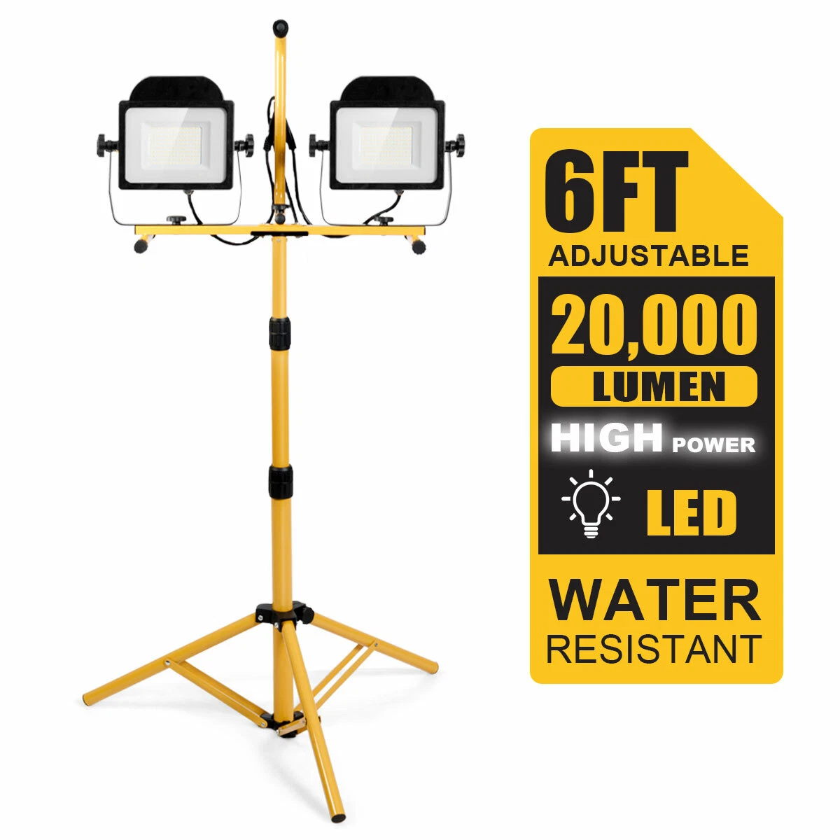 200W 20 000lm LED Dual Head Work Light W Adjustable Tripod Stand Waterproof