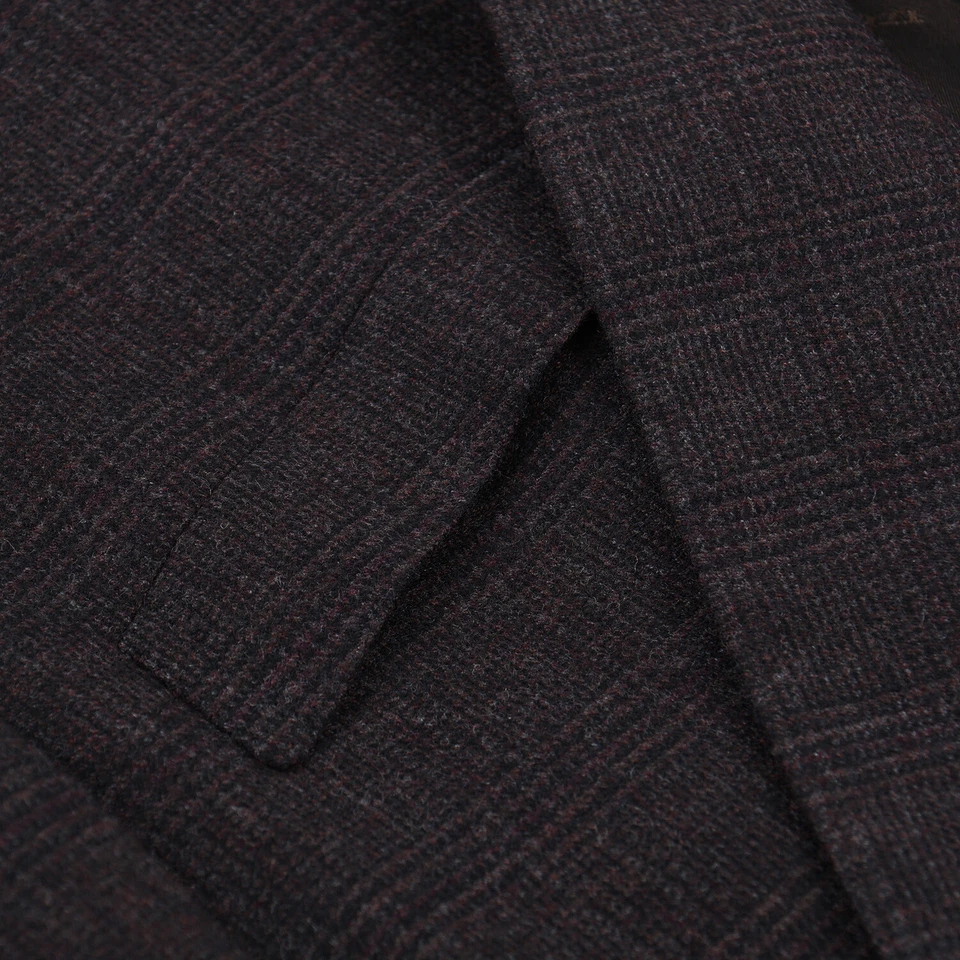 Abrigo deportivo Kiton Classic-Fit marrón oscuro a cuadros suave lana-cachemira 42S 43S corto Foto 4 de 4