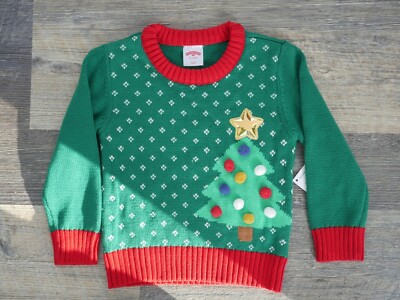 NEW Green Christmas Tree Sweater Holiday Festive BABY TODDLER 2T Star
