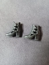 Barbie Doll Black Buckles High Heel Boots Shoes Open Toe Bow Replacement EUC