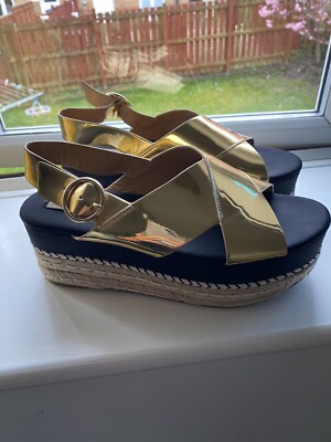 ZARA GOLD FLATFORM WEDGE SANDAL SIZE UK