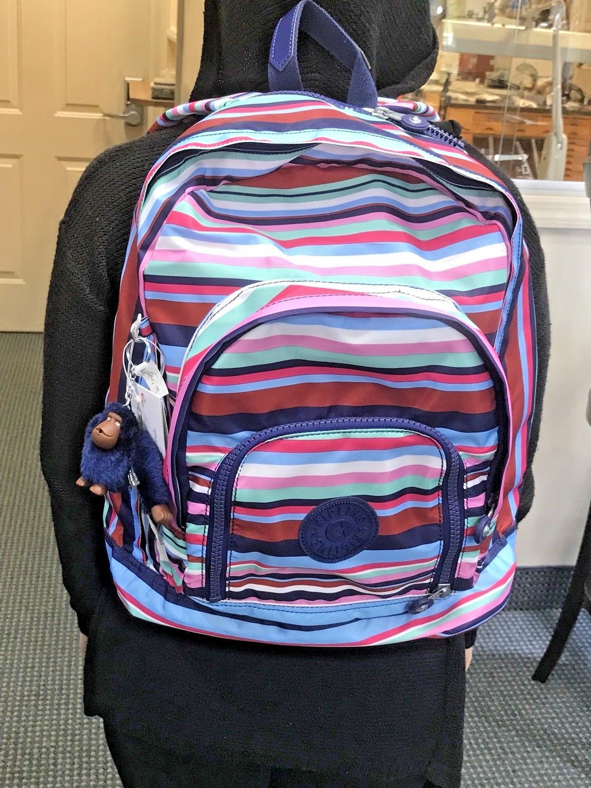 kipling striped backpack