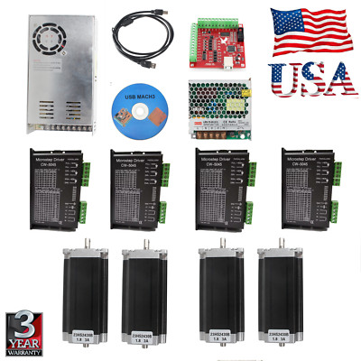 「US」4 Axis CNC Nema 23 Stepper Motor 425Oz.in 3A+CW5045 Driver+USB Mach3 Card