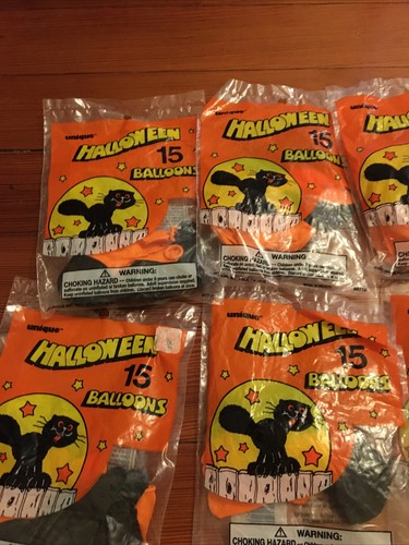 NOS 8 VTG Halloween Balloons Orange Black 1991 Unique Industries Cat Package B1 - Picture 7 of 10