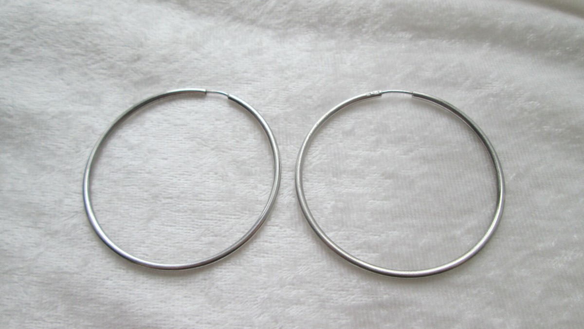 Boucles D'Oreilles Créoles En Argent Massif 925/1000 | Grande Taille | Style Intemporel - Occasion