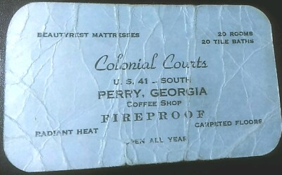 Perry,Georgia Coffee Shop ~Print Card ~Colonial Courts 20 Rooms~ Tile Baths