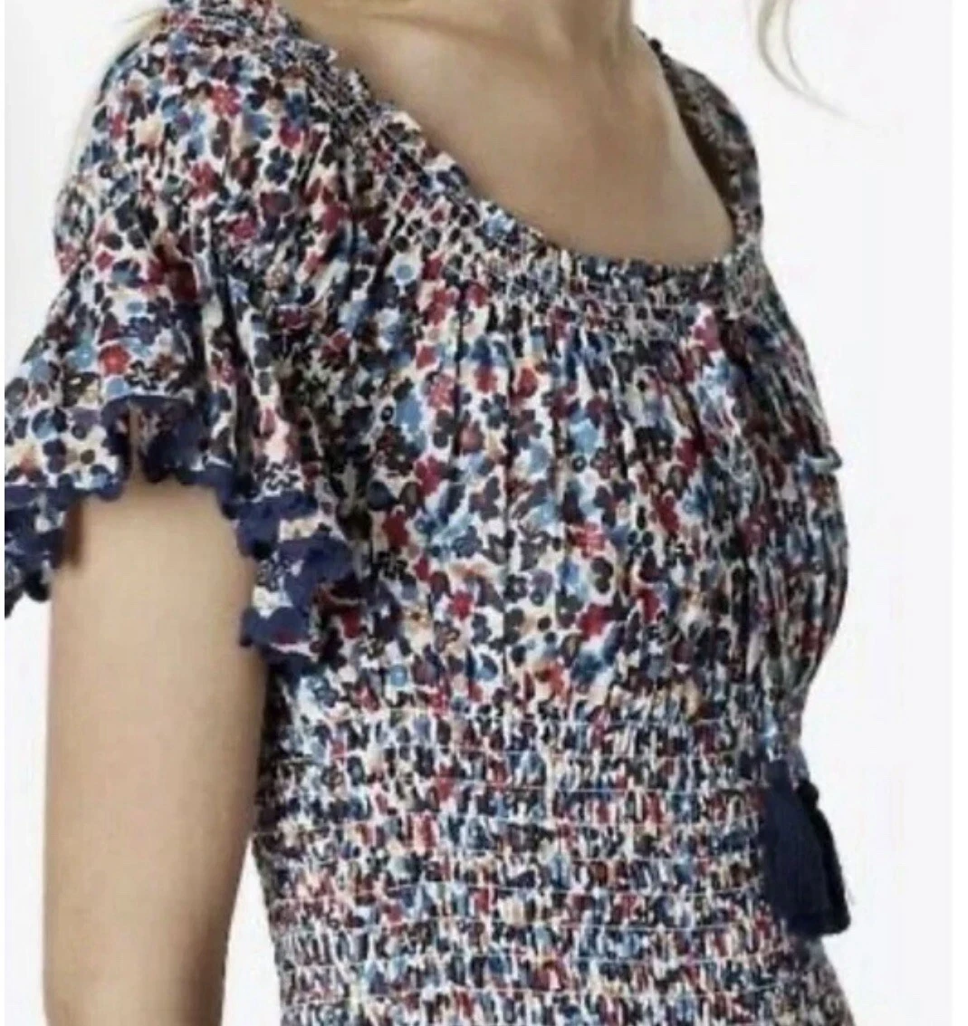 Abito Tory Burch nuovo con etichette fiori selvatici smocked spalle scoperte X Large $398