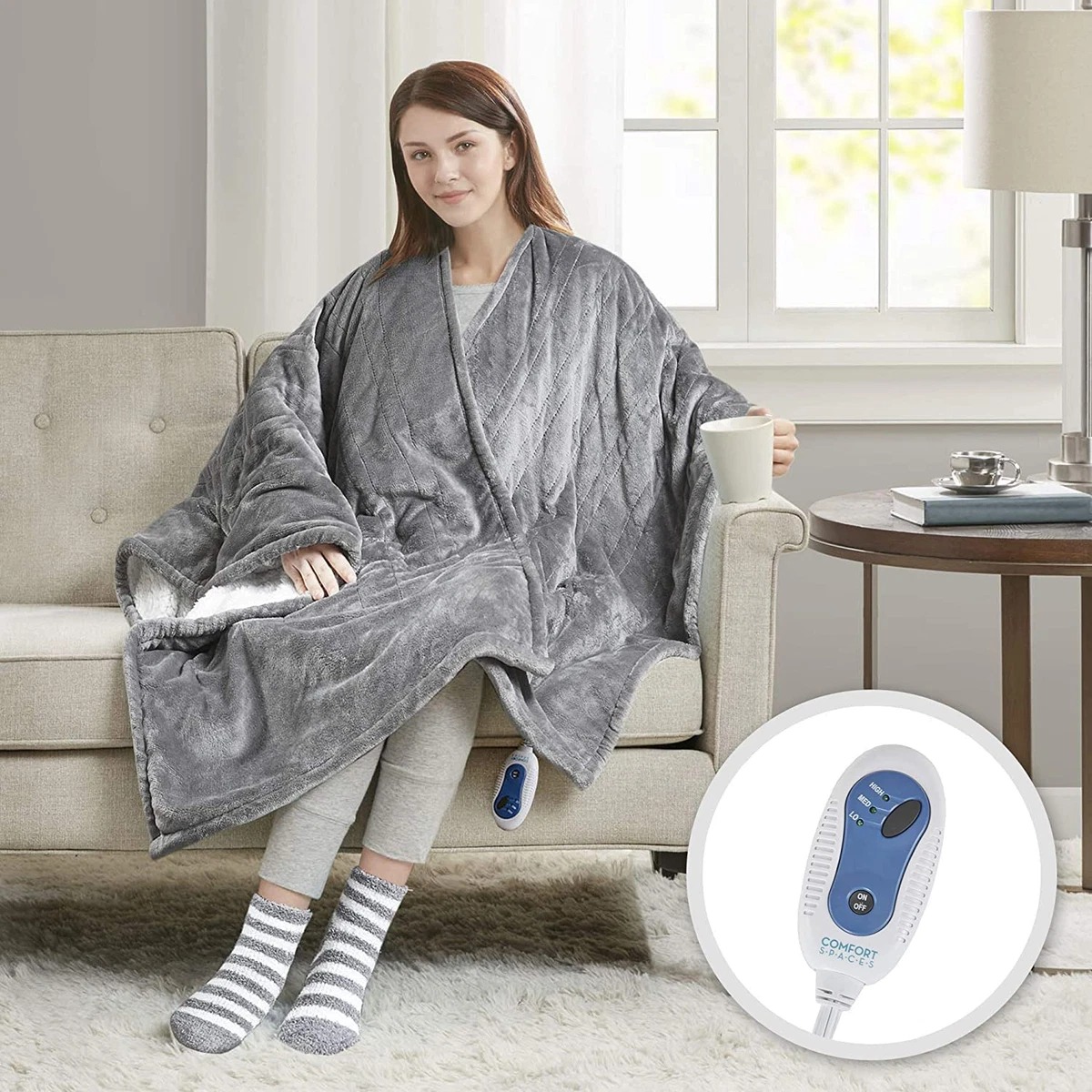 Comfort Spaces Plush to Sherpa Electric Blanket Shoulder and Neck Wrap with  Matc | eBay