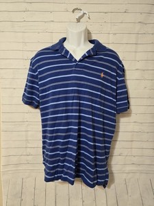 Men's Ralph Lauren Blue Striped Polo Shirt, Size M, See Pics