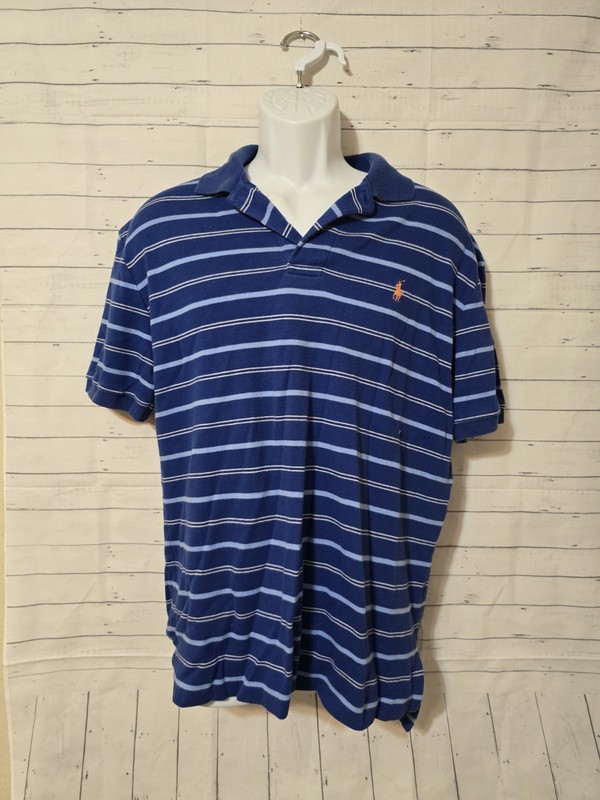 Men's Ralph Lauren Blue Striped Polo Shirt, Size M, See Pics