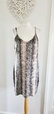Ladies Womens New Look Velour Strappy Snakeskin Print Slip Dress Size 18