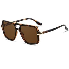 Retro Oversized Square Aviator Sunglasses Tortoise  Polarized Brown Polarized