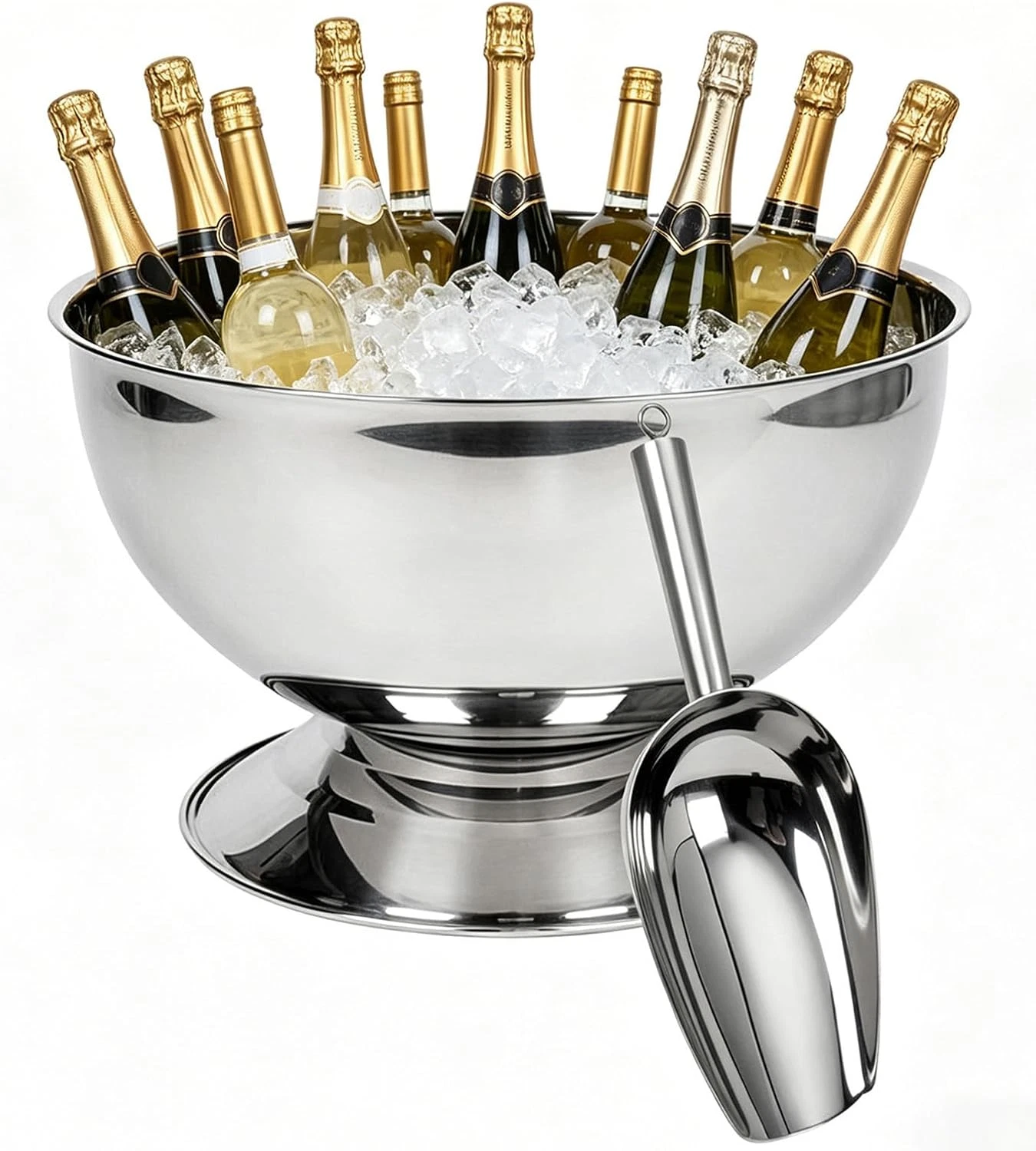 12L Large Ice Bucket for Parties,Silver Stainless Steel Beverage Tub with Scoop