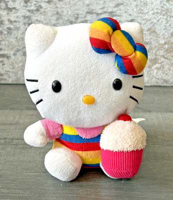 Hello Kitty Plüschtier kleines Stofftier 2013 Regenbogen Streifen Cupcake offiziell Sanrio
