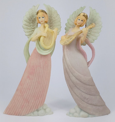 Mandolin and Harp Angel Figures. Lot of Two.