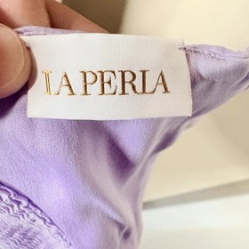 La Perla Smocked Bustier Crop Top Silk Bra 32B Lavender Purple Made In Italy