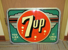 Vintage 7UP Sign Tin Soda Embossed Dated 1941 