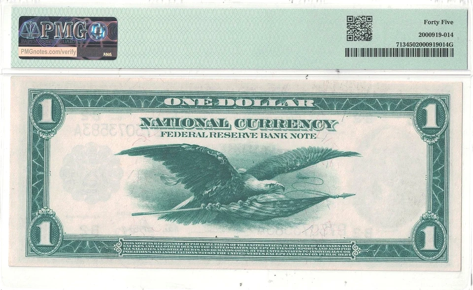 1918 $1 Federal Reserve Bank Note Fr-713 PMG XF-45 - Image 3 of 3