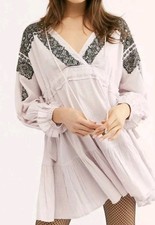 Free People Moonshiner Embroidered Mini Dress Lilac Boho XS $148 EUC Oversized