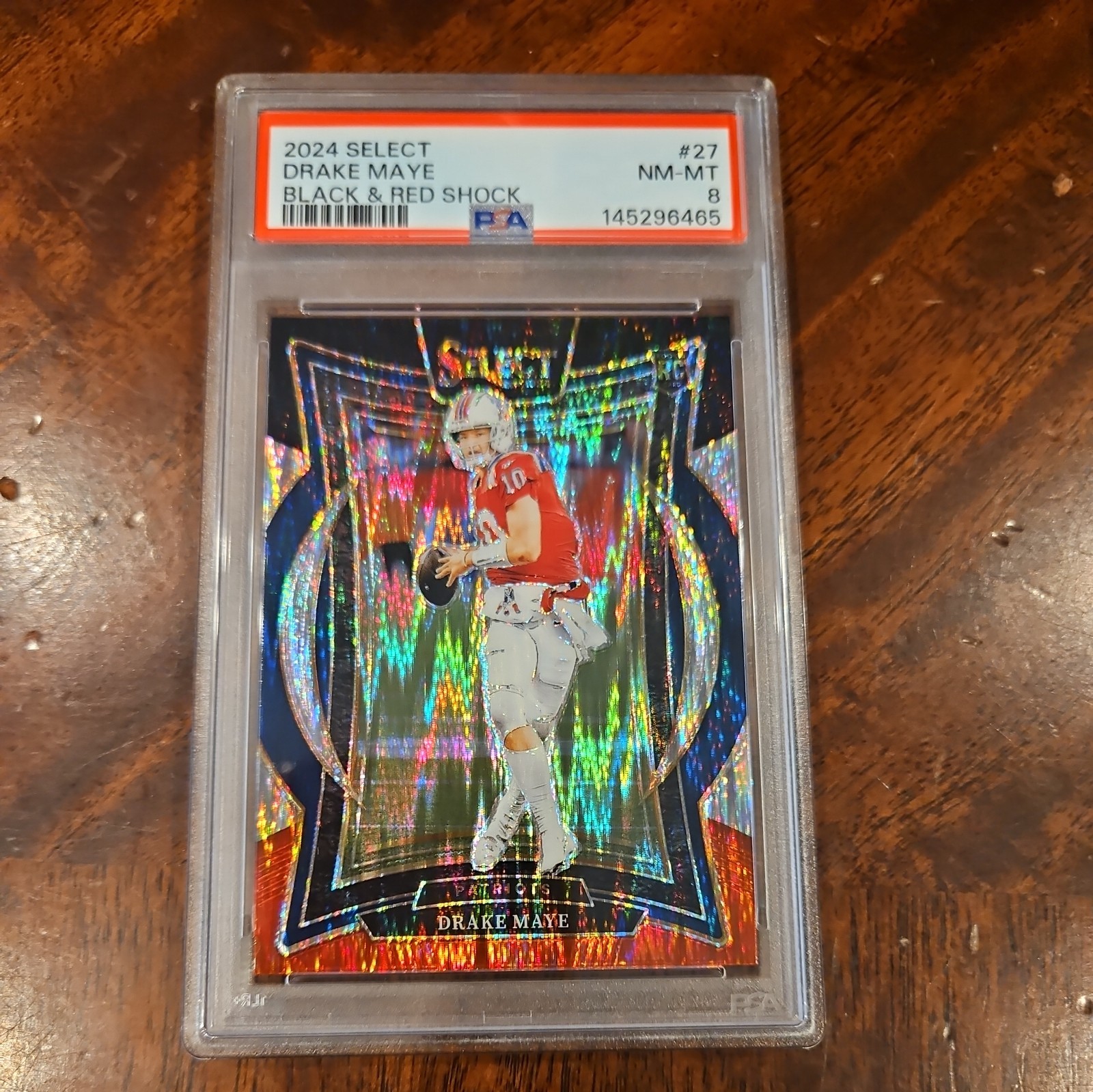 2024 Panini Select - Concourse Drake Maye #27 Black & Red Shock Prizm (RC) PSA 8