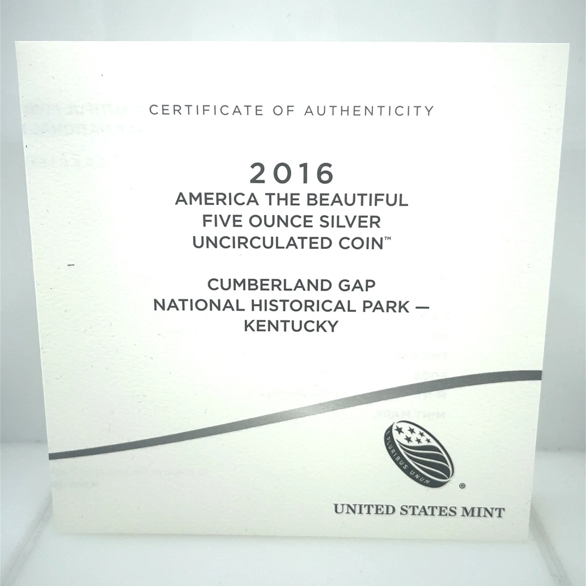 2016 5 Oz. .999 Plata Fina ATB Cumberland Gap Con Caja Y CoA Sin Circular
